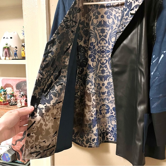 🌀🏷️🆕🎉 black & navy & gold metallic abstract design collar open jacket blazer - Picture 14 of 16